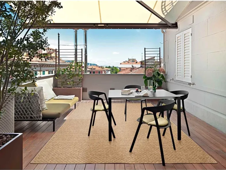 Dywan zewnętrzny Kenzy jodełka beżowy aranżacja