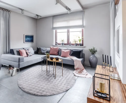 Dywan okrągły pluszowy Rabbit Bubble szary do salonu