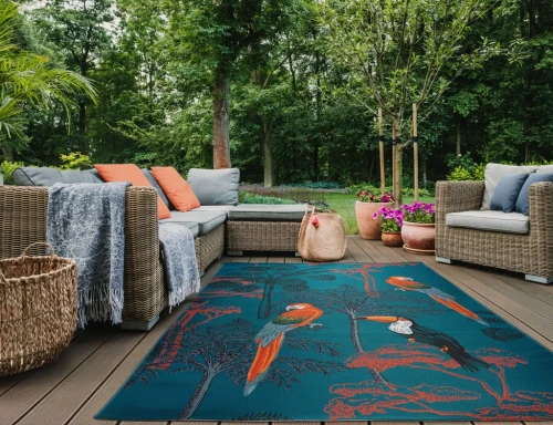 Dywan zewnętrzny Jungle papugi wielokolorowy na werandzie