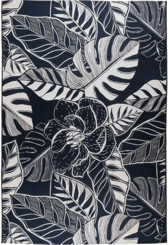 Dywan zewnętrzny Jungle kwiat biało-czarny