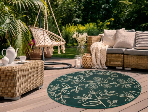 Dywan okrągły zewnętrzny Jungle liście zielony na werandzie