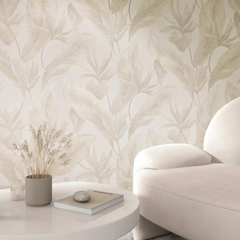 Tapeta beżowa w liście do salonu nowczesnego 36462 Whisper Marburg.webp