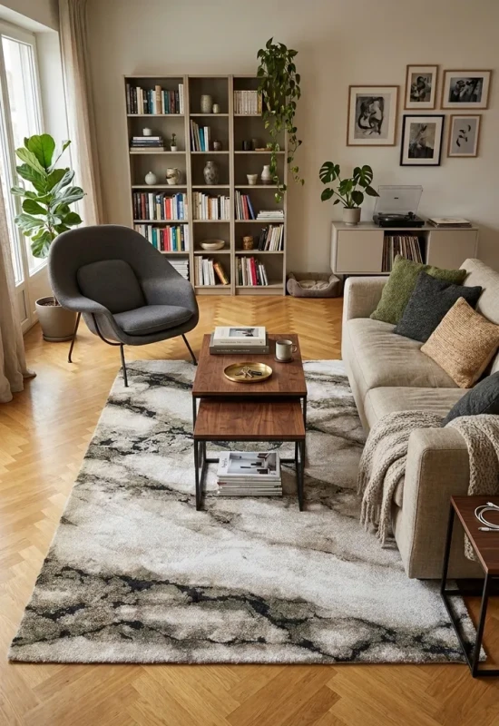 Dywan nowoczesny Dywilan Nero 1/A2787A zielono-kremowy aranżacja