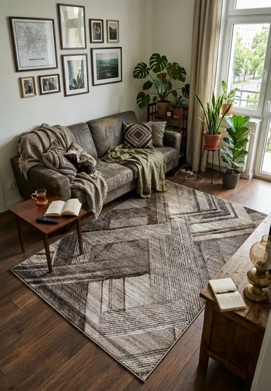 Dywan nowoczesny Dywilan Bella 5 Q009A grey-brown aranżacja