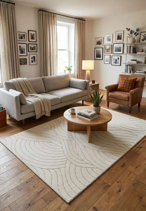 Dywan art deco 3d Dywilan Juno Lux 1 F707A cream aranżacja