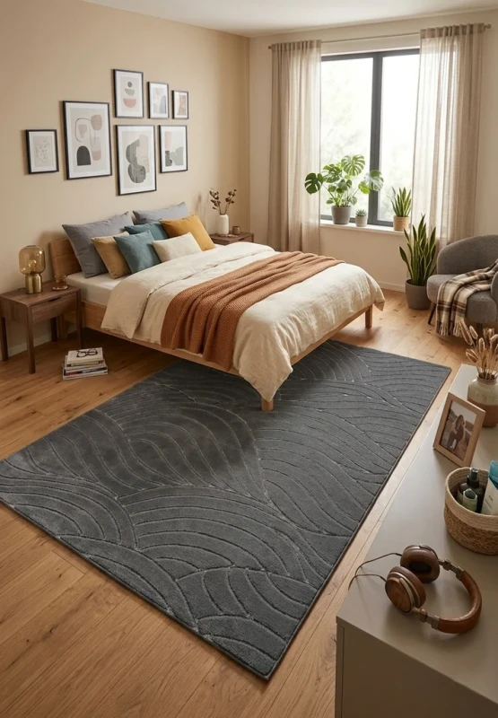 Dywan art deco 3d Dywilan Juno Lux 1 F707A grey aranżacja