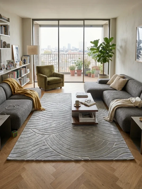 Dywan art deco 3d Dywilan Juno Lux 1 F707A l.grey aranżacja