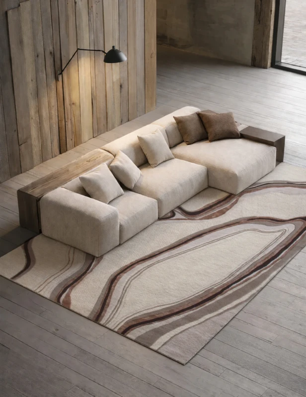 Dywan wełniany Carpet Decor Handmade Lava beżowy w salonie