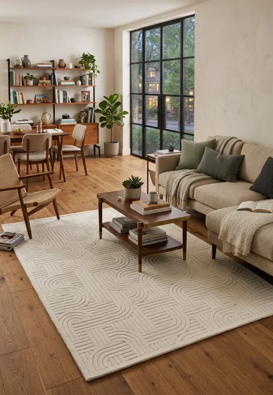 Dywan art deco 3d Dywilan Juno Lux 2 E341A cream aranżacja