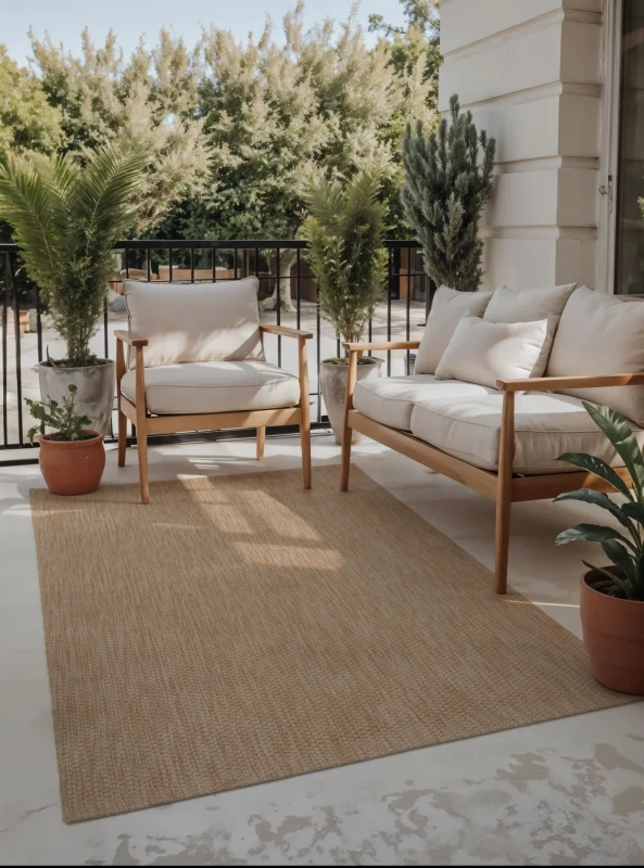 Dywan zewnętrzny Carpet Decor Outdoor/Indoor Grano brąz na tarasie