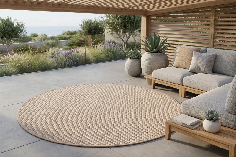 Dywan zewnętrzny Carpet Decor Outdoor/Indoor Grano brąz na tarasie