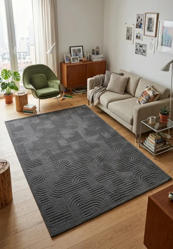 Dywan art deco 3d Dywilan Juno Lux 2 E341A grey aranżacja