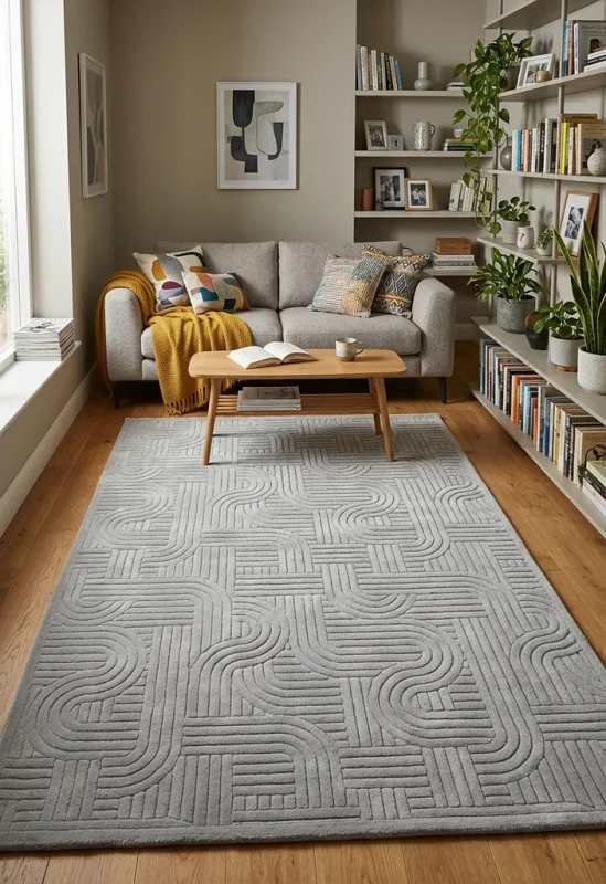 Dywan art deco 3d Dywilan Juno Lux 2 E341A l.grey aranżacja