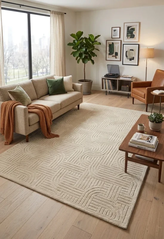 Dywan art deco 3d Dywilan Juno Lux 2 E341A beige aranżacja