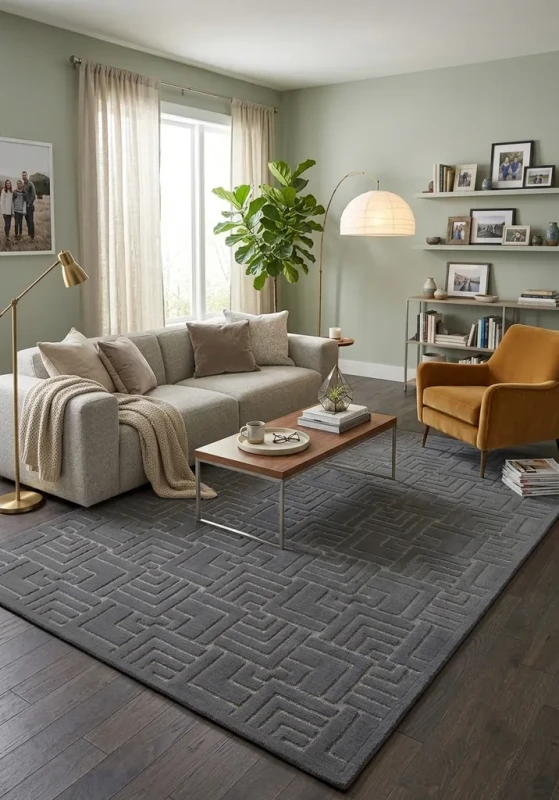 Dywan art deco 3d Dywilan Juno Lux 4 D147A grey aranżacja