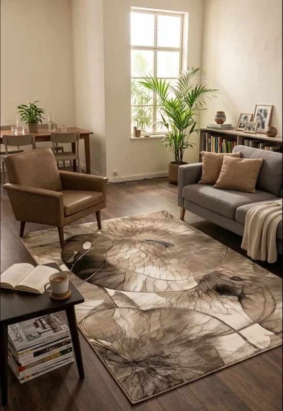 Dywan nowoczesny Dywilan Prestige 2 E826A brown-cream aranżacja