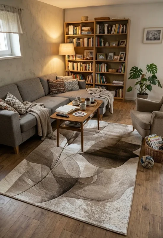 Dywan nowoczesny Dywilan Prestige 3 TE936A brown-cream aranżacja