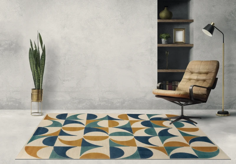 Dywan zewnętrzny geometria Carpet Decor Outdoor Verano beżowo-niebiesko-żółty do pokoju