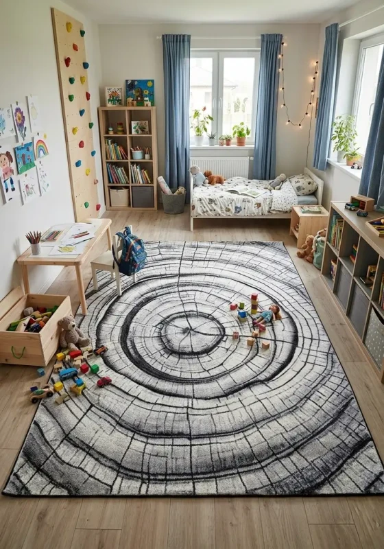 Dywan nowoczesny 3d Dywilan Luna Wood grey aranżacja