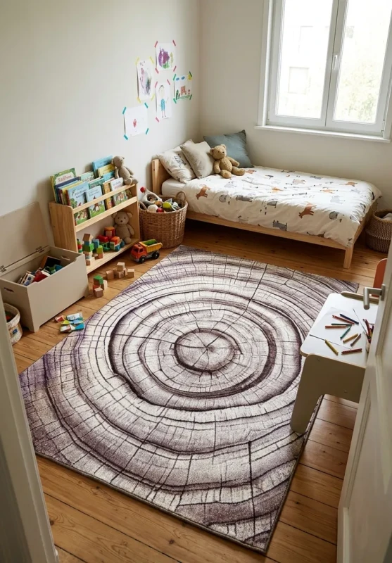Dywan nowoczesny 3d Dywilan Luna Wood beżowy aranżacja