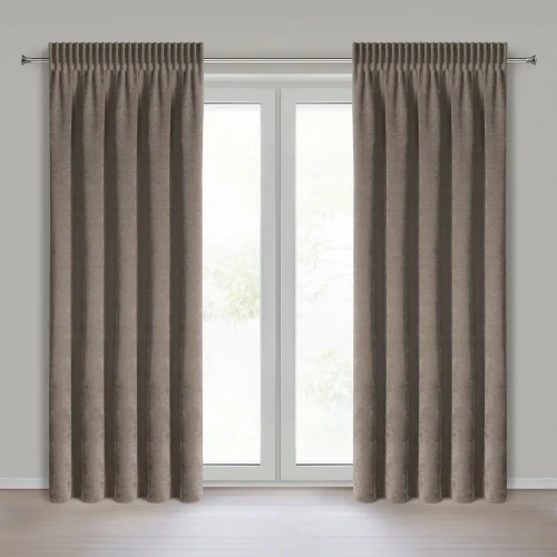 Eleganckie zasłony gotowe do pokoju Nilo 140x270 cm na taśmie ciemnobrązowe