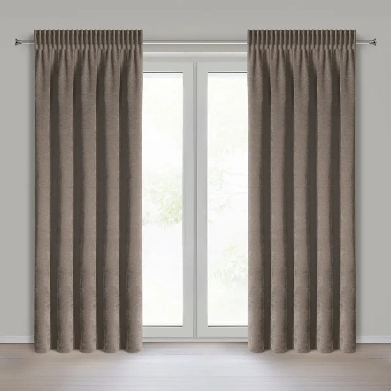 Eleganckie zasłony gotowe do pokoju Nilo 140x270 cm na taśmie ciemnobrązowe