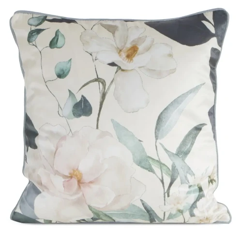 Poszewka dekoracyjna w kwiaty Rosita 45x45 cm kremowo-zielona