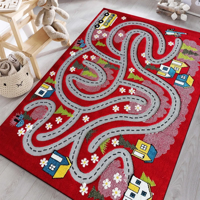 Dywan sensoryczny dla dzieci 3D COLOR KIDS 02 czerwony wzór drogi - zdj. aranżacyjne