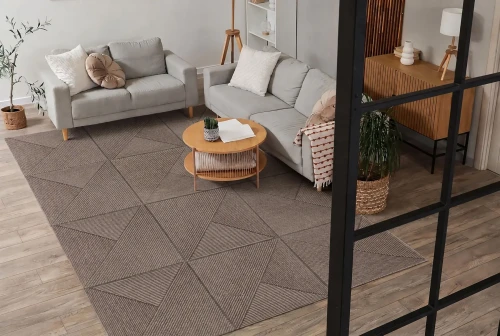 Dywan nowoczesny Aura J2624A geometryczny beż aranżacja
