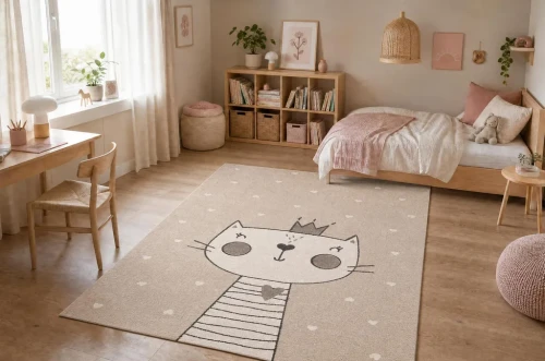 Dywan dla dzieci Kiddo 6106 kotek krem w pokoju dziewczynki