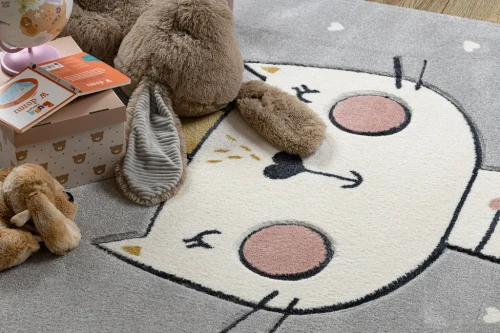Dywan dla dzieci Kiddo 6106 kotek jasnoszary - wzór