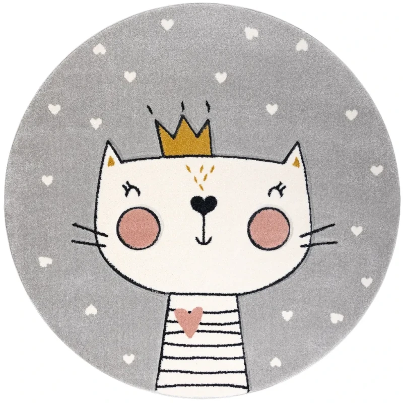 Dywan okrągły dla dziewczynki Kiddo 6106 kotek jasny szary