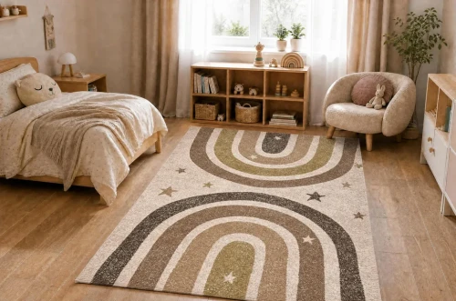 Dywan Kiddo 3854 tęcza brąz-krem do pokoju dziecięcego