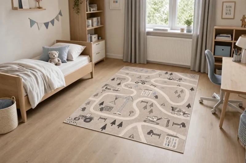 Dywan Kiddo 6111 ulice drogi beż-krem do pokoju chłopca