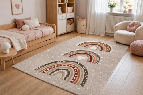 Dywan Kiddo 4426 tęcza beż-brąz w pokoju dziecięcym