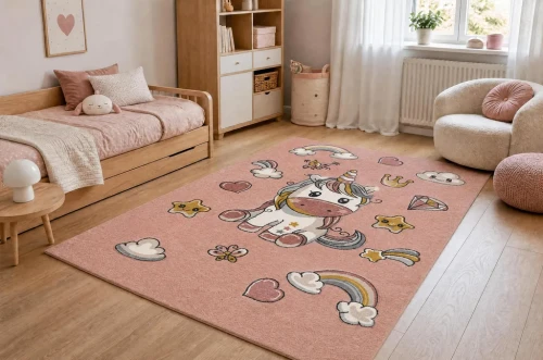 Dywan Kiddo 6110 jednorożec jasny róż do pokoju dziecięcego