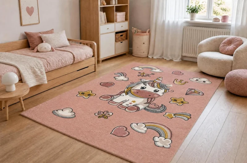 Dywan Kiddo 6110 jednorożec jasny róż do pokoju dziecięcego