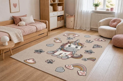Dywan Kiddo 6110 jednorożec jasny beż do pokoju dziecięcego
