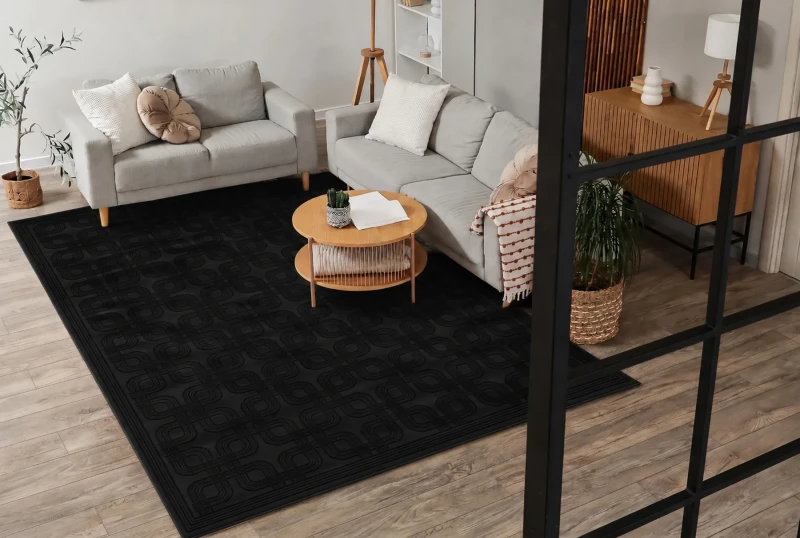 Dywan nowoczesny Aura J2556A geometryczny czarny/antracyt aranżacja