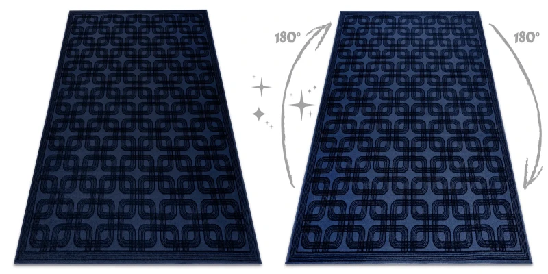 Dywan art deco Aura J2556A geometryczny ciemny niebieski błyszcząca strona