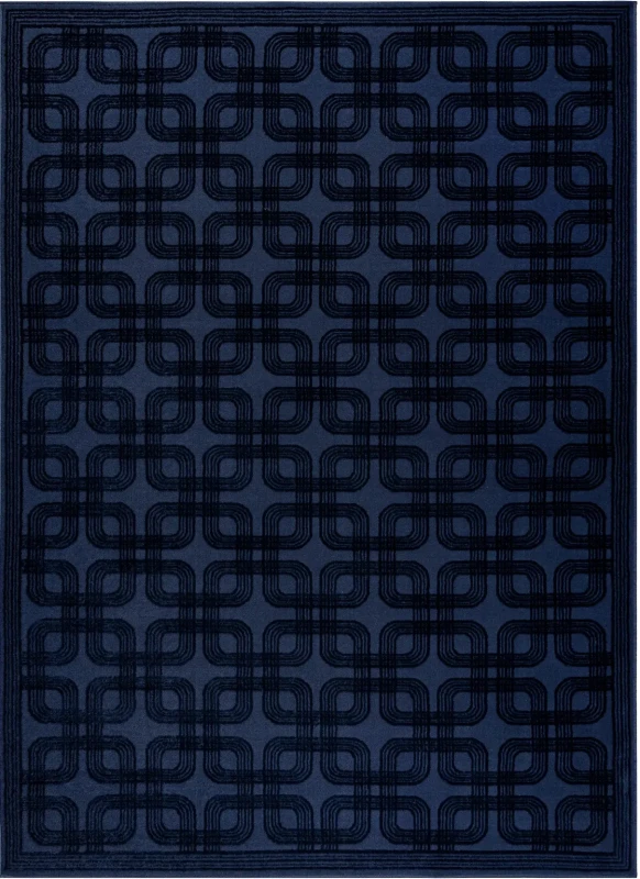 Dywan art deco Aura J2556A geometryczny ciemny niebieski