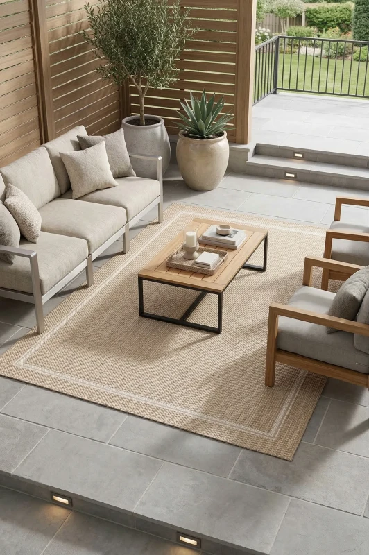 Dywan zewnętrzny Carpet Decor Outdoor/Indoor Grano Frame amber aranżacja