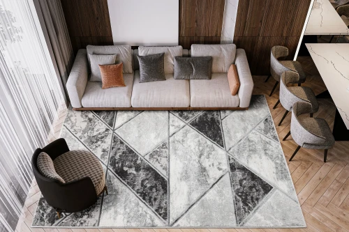 Dywan nowoczesny Stone geometria szary aranżacja