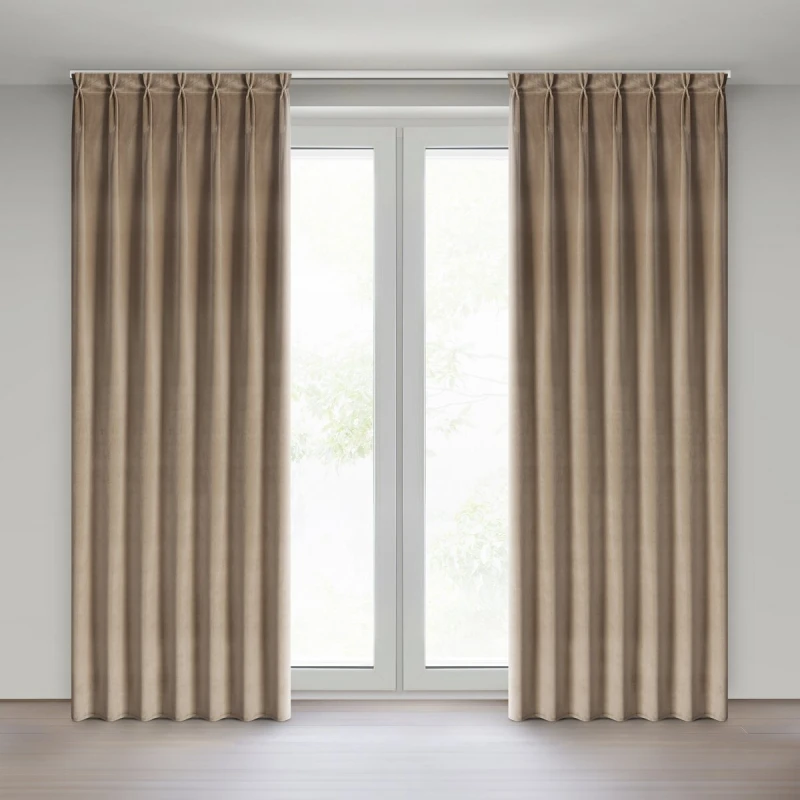 Zasłony welwetowe ciemnobeżowe Melanie  80x270 cm na taśmie Flex