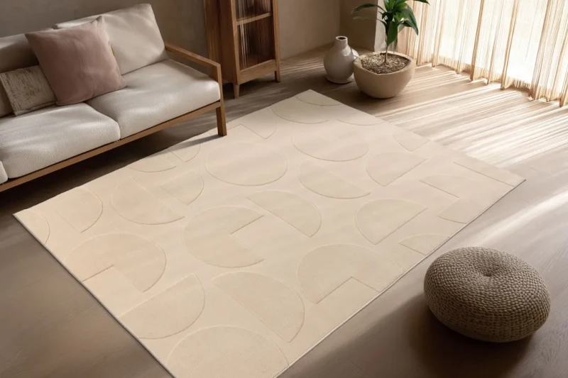 Dywan 3d Ligne Lalee Focus FOC 400 beżowy w salonie
