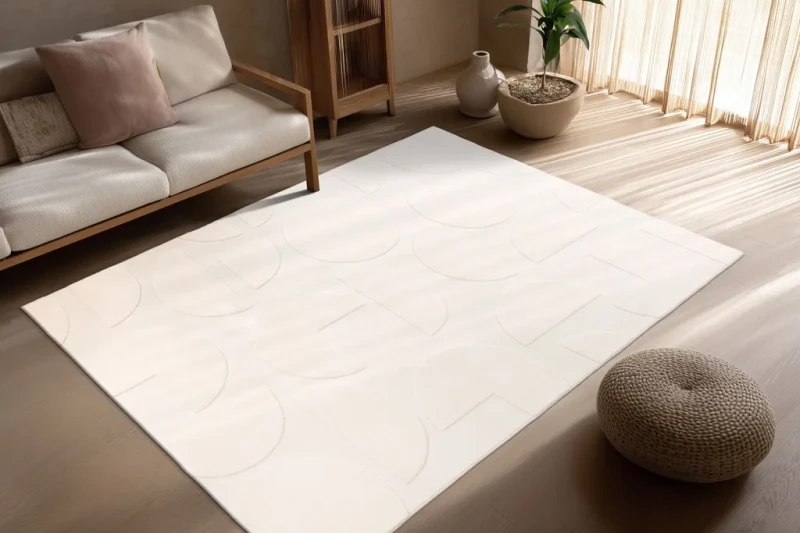 Dywan 3d Ligne Lalee Focus FOC 400 kremowy w salonie