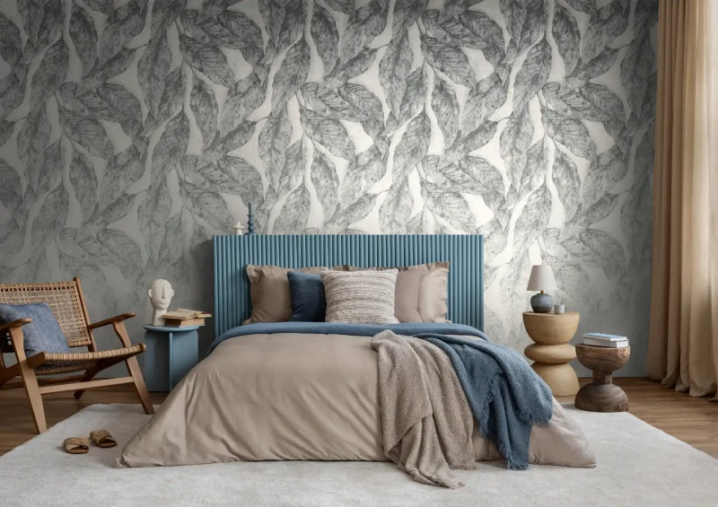 tapeta-mural-79223-5-the-wall-4-liscie-za-lozkiem.webp