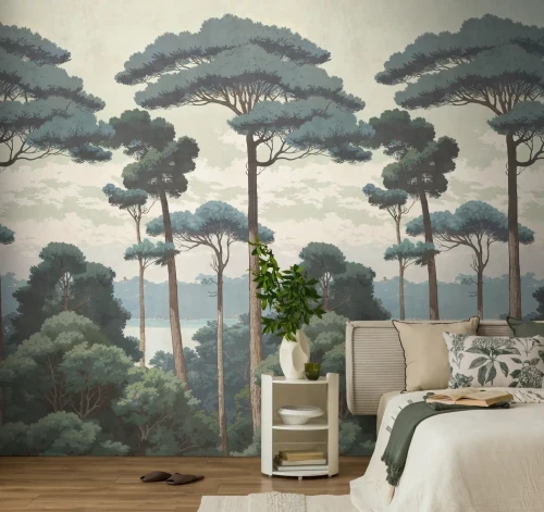 tapeta-mural-79015-6-the-wall-4-pinie-za-lozkiem-sypialnia.webp
