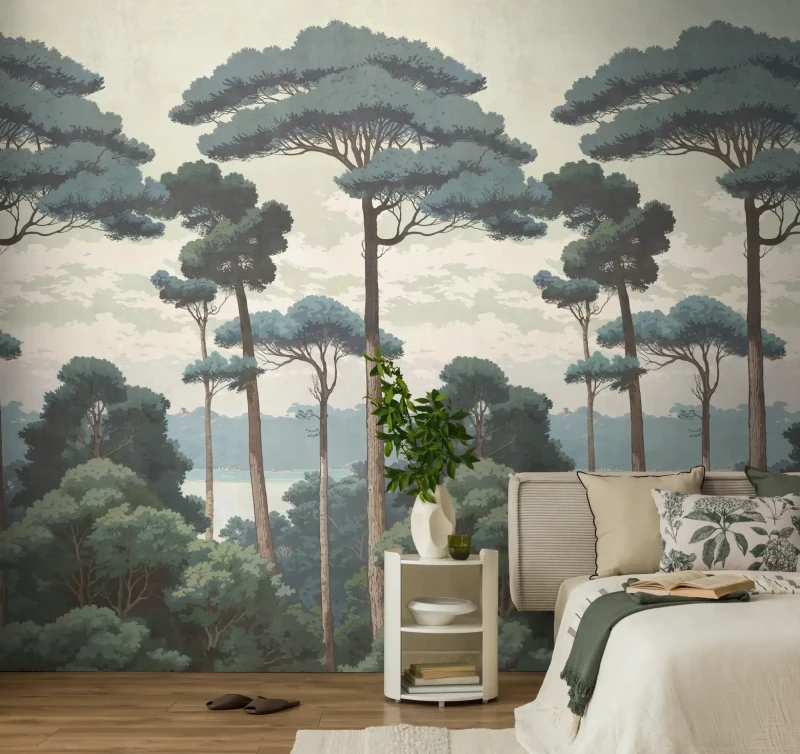 tapeta-mural-79015-6-the-wall-4-pinie-za-lozkiem-sypialnia.webp