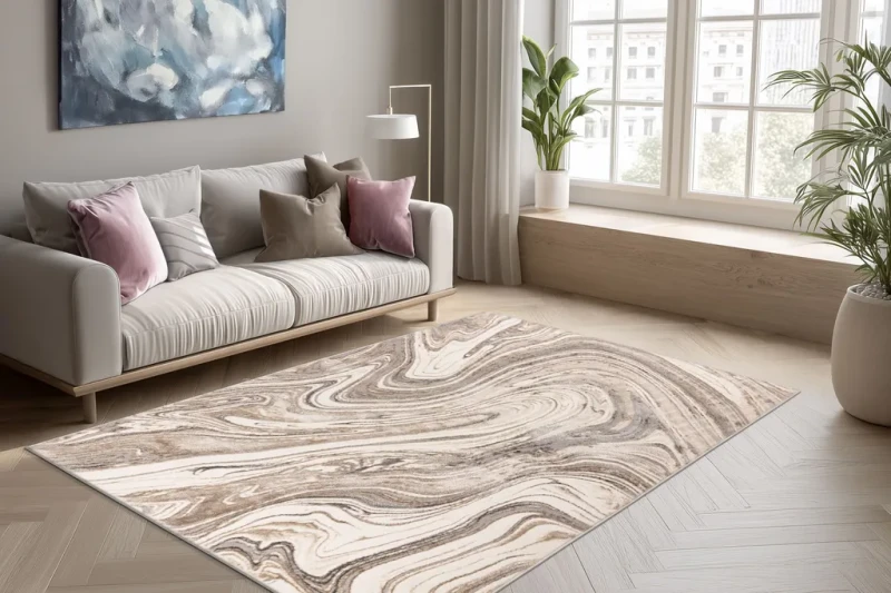 Dywan nowoczesny 3d Lalee Home Sedef SED 401 szaro-beżowy w salonie